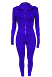 Cyan Casual Solid Draw String Turndown Collar Long Sleeve Two Pieces