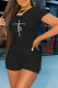 Black Fashion Print Patchwork O Neck Short Sleeve Two Pieces