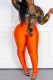 Tangerine Red Sexy Print Bandage Patchwork V Neck Long Sleeve Two Pieces
