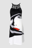 White Fashion Casual Print Hollowed Out O Neck Sleeveless Dress