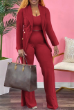 Red Casual Solid Patchwork Turndown Collar Long Sleeve Two Pieces