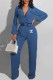 Blue Fashion Casual Print Letter O Neck Jumpsuits
