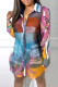 Multicolor Fashion Casual Print See-through Turndown Collar Tops