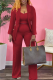 Red Casual Solid Patchwork Turndown Collar Long Sleeve Two Pieces