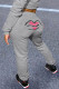 Grey Casual Print Lips Printed Embroidered Regular Mid Waist Pencil Bottoms