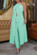 Green Fashion Casual Solid Bandage Backless Slit O Neck Sleeveless Two Pieces