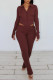 Rust Red Fashion Casual Solid Patchwork V Neck Long Sleeve Two Pieces