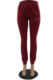 Grey Casual Print Lips Printed Embroidered Regular Mid Waist Pencil Bottoms