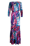 Red Casual Print Patchwork Off the Shoulder Long Sleeve Two Pieces