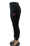 Grey Casual Print Lips Printed Embroidered Regular Mid Waist Pencil Bottoms