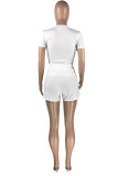 White Fashion Casual Patchwork With Bow O Neck Short Sleeve Two Pieces