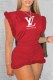 Red Fashion Elegant Print Patchwork Letter O Neck Sleeveless Two Pieces