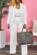 White Casual Solid Patchwork Turndown Collar Long Sleeve Two Pieces