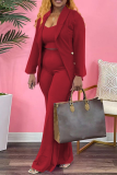 Red Casual Solid Patchwork Turndown Collar Long Sleeve Two Pieces