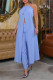 Blue Fashion Casual Solid Bandage Backless Slit O Neck Sleeveless Two Pieces