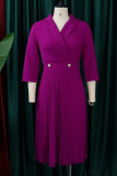 Purple Casual Solid Patchwork Fold Turn-back Collar Straight Dresses