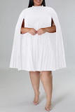 White Casual Solid Patchwork Fold O Neck A Line Plus Size Dresses