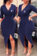 Deep Blue Fashion Sexy Print Letter V Neck Irregular Dress Dresses