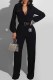 Black Fashion Casual Print Letter O Neck Jumpsuits