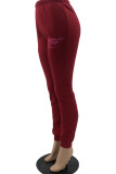 Grey Casual Print Lips Printed Embroidered Regular Mid Waist Pencil Bottoms
