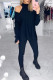 Black Fashion Casual Solid Basic Half A Turtleneck Long Sleeve Two Pieces