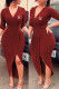 Purplish Red Fashion Sexy Print Letter V Neck Irregular Dress Dresses