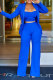 Blue Casual Solid Patchwork Turndown Collar Long Sleeve Three Pieces