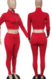 Red Casual Solid Patchwork Zipper Zipper Collar Long Sleeve Two Pieces