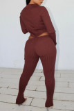 Rust Red Fashion Casual Solid Patchwork V Neck Long Sleeve Two Pieces