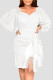 White Casual Solid Tassel Patchwork Asymmetrical V Neck Straight Dresses