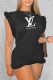 Black Fashion Elegant Print Patchwork Letter O Neck Sleeveless Two Pieces