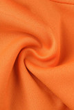 Tangerine Sexy Print Hollowed Out Patchwork Asymmetrical Zipper Collar Sleeveless Two Pieces