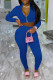 Deep Blue Casual Solid Patchwork Zipper Zipper Collar Long Sleeve Two Pieces