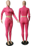 Red Casual Solid Patchwork Zipper Zipper Collar Long Sleeve Two Pieces