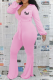 Pink Casual Print Patchwork V Neck Skinny Jumpsuits