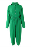 Green Fashion Casual Solid Patchwork Turndown Collar Long Sleeve Two Pieces