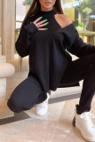Black Fashion Casual Solid Basic Half A Turtleneck Long Sleeve Two Pieces