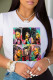 White Fashion Street Print Patchwork O Neck T-Shirts