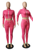 Red Casual Solid Patchwork Zipper Zipper Collar Long Sleeve Two Pieces