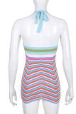 Colour Sexy Print Patchwork Halter Pencil Skirt Dresses