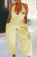 Yellow Casual Print Patchwork V Neck Harlan Jumpsuits