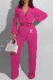 Rose Red Fashion Casual Print Letter O Neck Jumpsuits