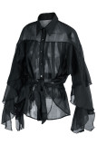 Rose Red Fashion Casual Solid Bandage Patchwork Buckle Asymmetrical Turndown Collar Tops
