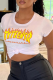 White Fashion Street Print Patchwork Letter O Neck T-Shirts