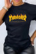 Black Fashion Street Print Patchwork Letter O Neck T-Shirts