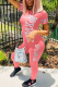Pink Casual Print Patchwork O Neck Short Sleeve Two Pieces