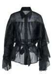 Rose Red Fashion Casual Solid Bandage Patchwork Buckle Asymmetrical Turndown Collar Tops