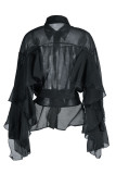 Rose Red Fashion Casual Solid Bandage Patchwork Buckle Asymmetrical Turndown Collar Tops