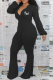 Black Casual Print Patchwork V Neck Skinny Jumpsuits