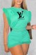 Green Fashion Elegant Print Patchwork Letter O Neck Sleeveless Two Pieces